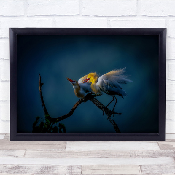 Egrets Birds Branch Vignette Wildlife Nature Wall Art Print