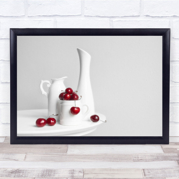 Jar White Red Still Life Cherries Fruit Vase Wall Art Print