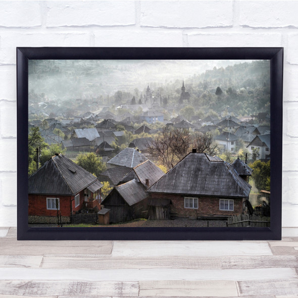 Roof Town Fog Haze Botiza Village Home House Wall Art Print