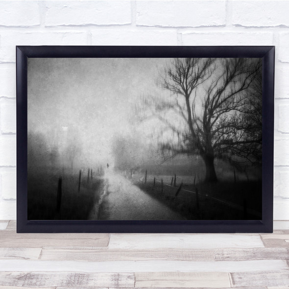 Texture Tree Path Fence Figure Black & White Wall Art Print