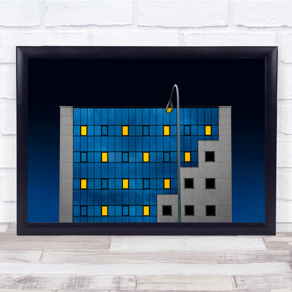 Architecture Blue Yellow Lamp Creative Edit Wall Art Print