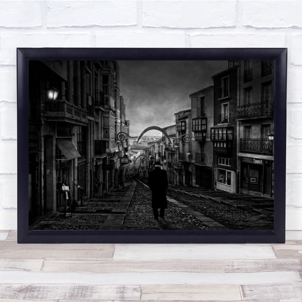 Black and white concept lone street walking Wall Art Print