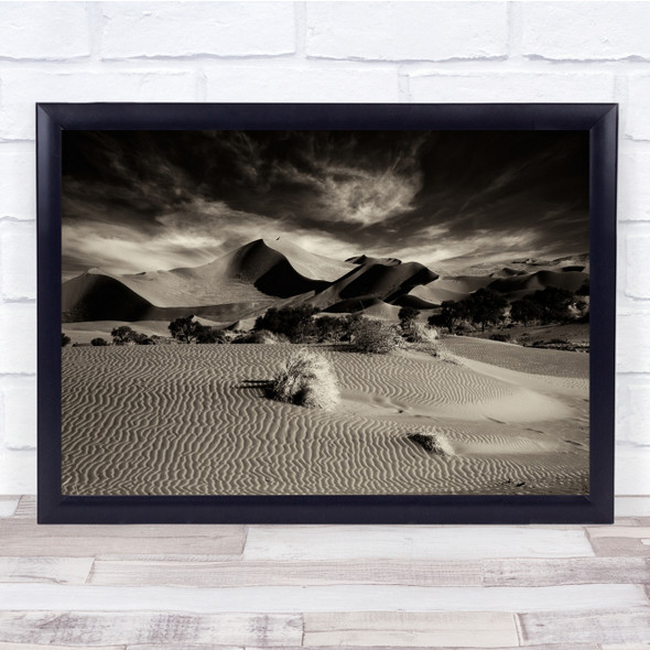 Desert Landscape Sepia Sand Dune Wind Brush Wall Art Print