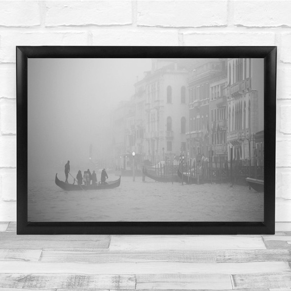 Panoramic Gondola Black & White Foggy Boats Wall Art Print