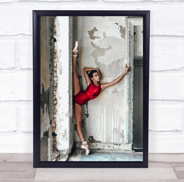 Red Passion woman ballerina ruined building Wall Art Print