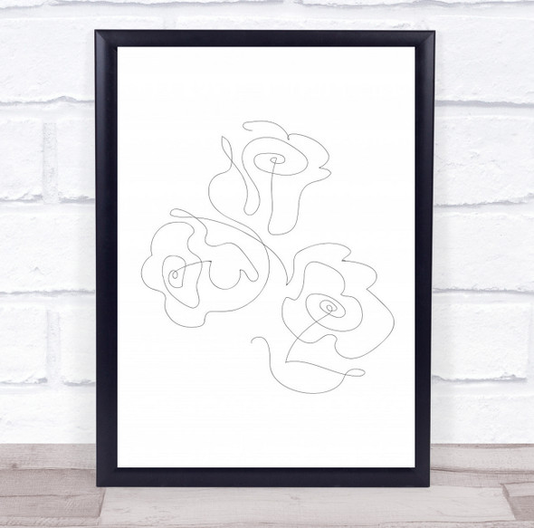 Roses Line-Art Flower Illustration Three 02 Wall Art Print