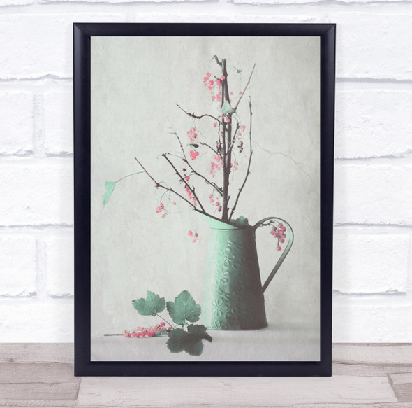 Summer Gift GREEN WATERING CAN PINK FLOWERS Wall Art Print