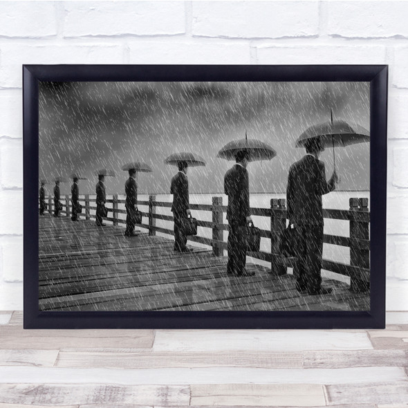 Black and white raining dock queue pattern Wall Art Print