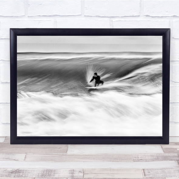 black and white sea view surfer sport blur Wall Art Print