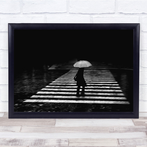 Black White Zebra Crossing Umbrella Person Wall Art Print