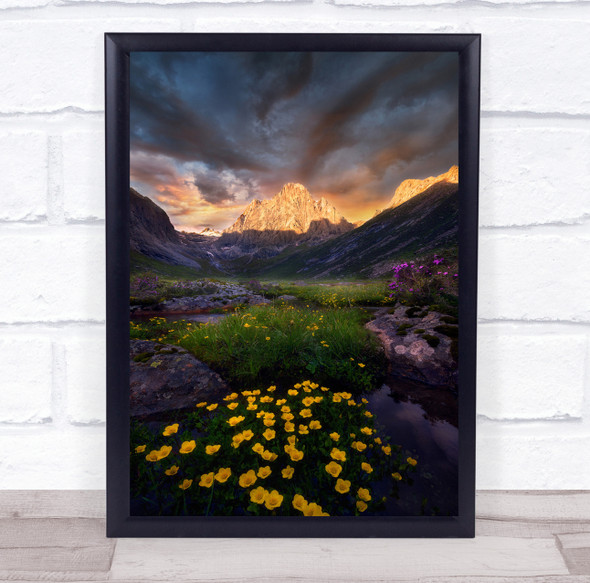 Colourful landscape sunrise yellow flowers Wall Art Print