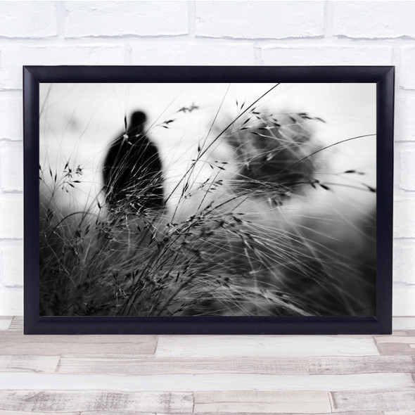 Silhouette Macro Blurry Plants Black White Wall Art Print