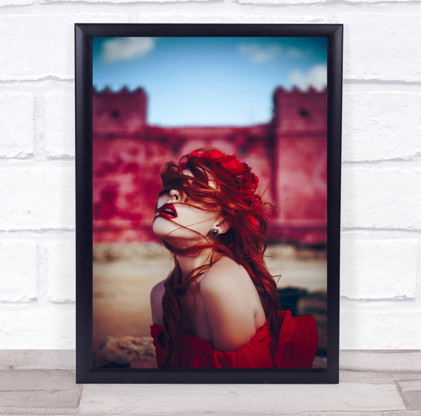 The Queen Of Red Castle woman hair in face Wall Art Print