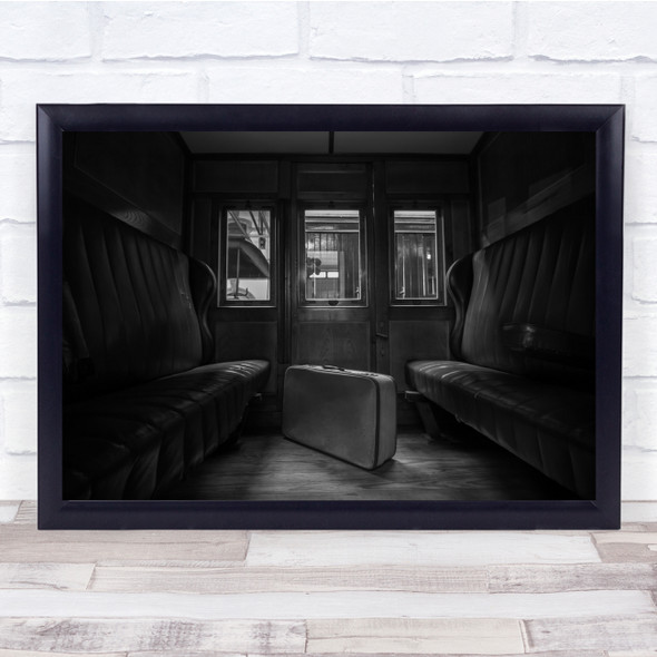 Train Cabin Seats black and white Suitcase Wall Art Print