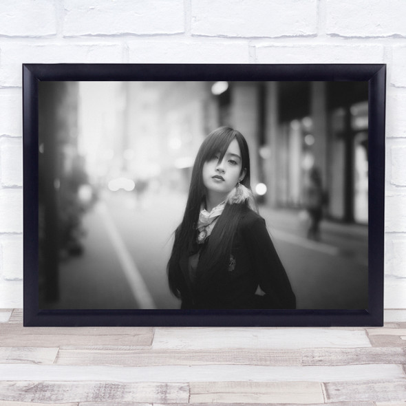 Women Blurred Street black and white Asian Wall Art Print