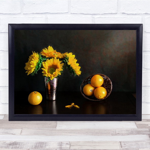 Yellow Citrus Orange Sunflowers still life Wall Art Print