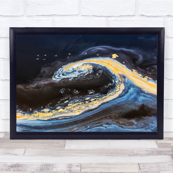 Aerial Colour Wave Flamingo Lake Wildlife Wall Art Print