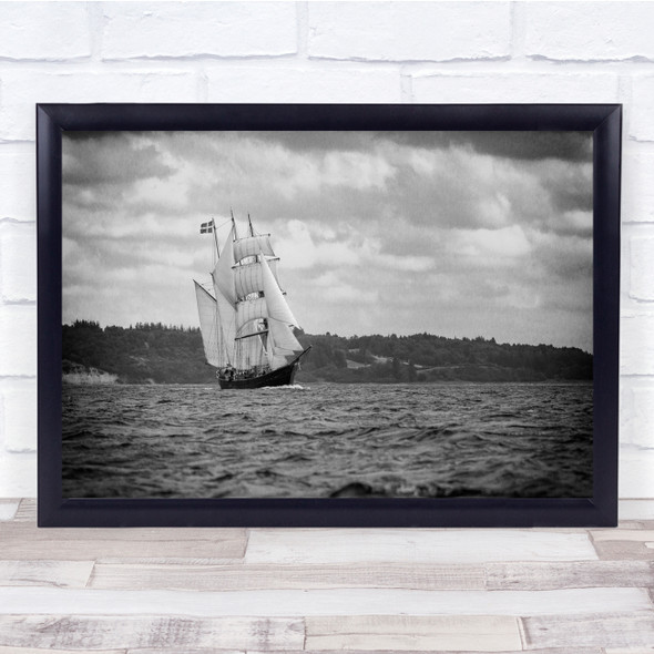 black and white Denmark Boat Classic Race Wall Art Print