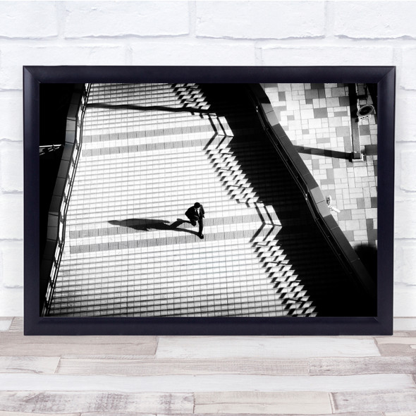 black and white Stairs Shadow aerial view Wall Art Print