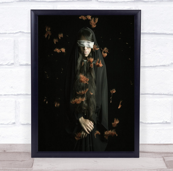 Blindness brown feathers woman black robe Wall Art Print