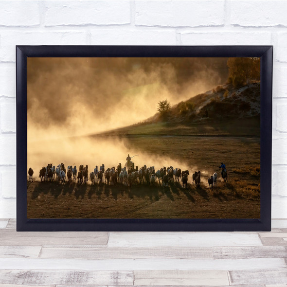 Cowboys Horses Riding Dust Haze landscape Wall Art Print