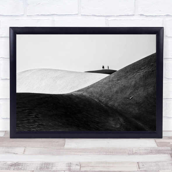 Desert Black and white People on the hill Wall Art Print