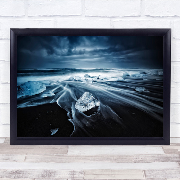 Iceland landscape seascape blue ice rocks Wall Art Print