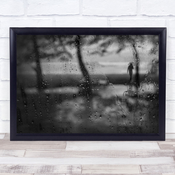 In The Silent Rain person black and white Wall Art Print