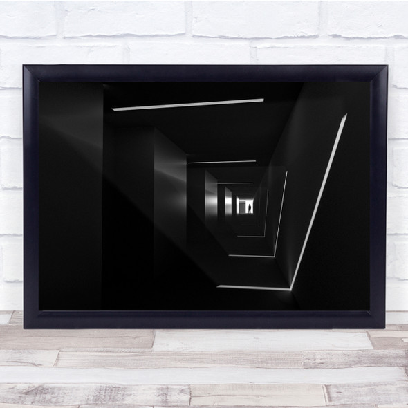 Light In Corridor Perspective Black White Wall Art Print