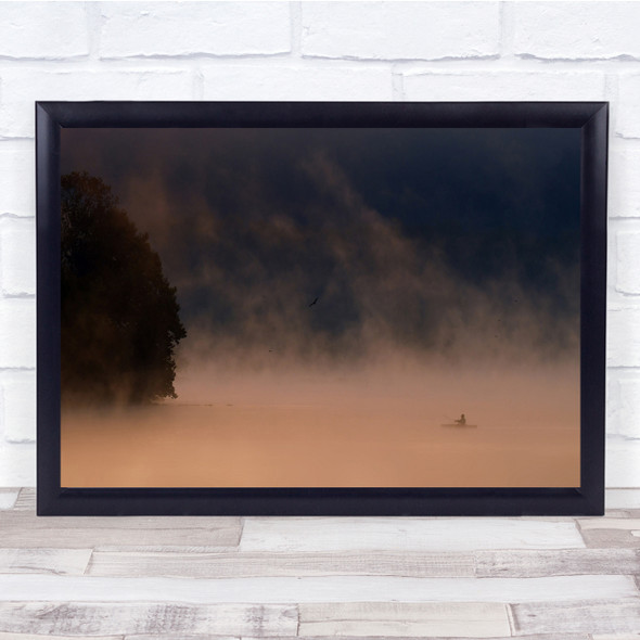 Misty Morning Fog Boat Fishing Early Gold Wall Art Print