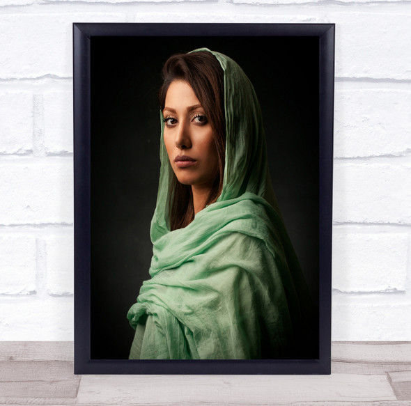 Shima green robe woman intense stare pose Wall Art Print