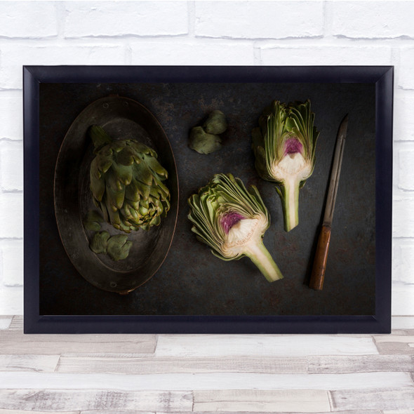 still life aerial Artichokes kitchen half Wall Art Print