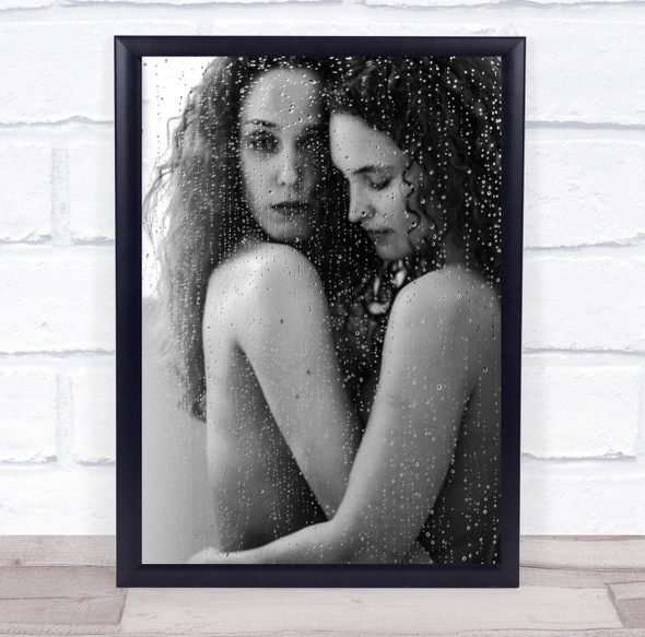 Women Lesbian Shower Drops Sensual Female Wall Art Print