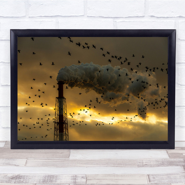 Bird Sunrise Birds Sky Pollution Chimney Wall Art Print