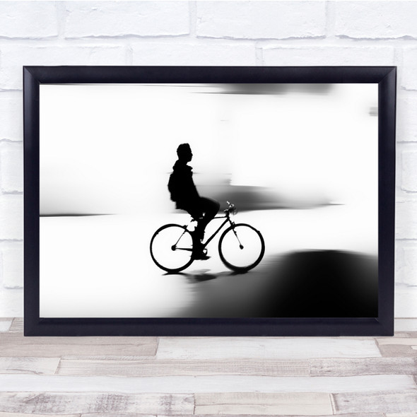 black and white Night Cyclist silhouette Wall Art Print