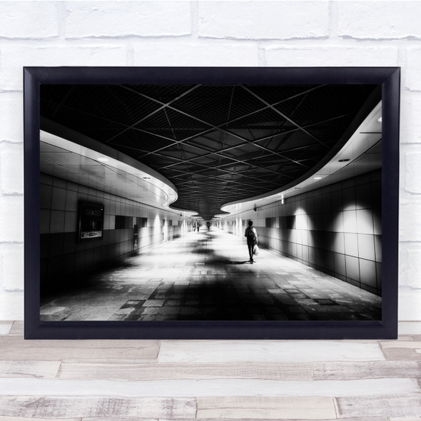 Black White Train Station Person Walking Wall Art Print