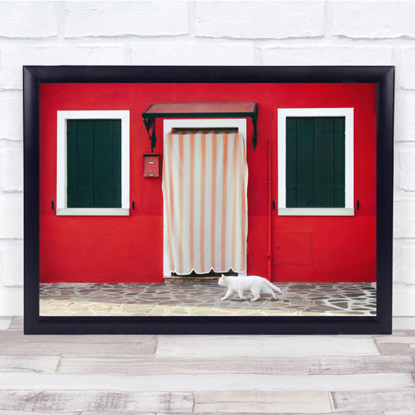 Cat Red House Green Windows Venezia Walk Wall Art Print