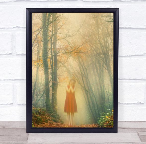 Forest Woman Lost Walk Nature Autumn Fog Wall Art Print