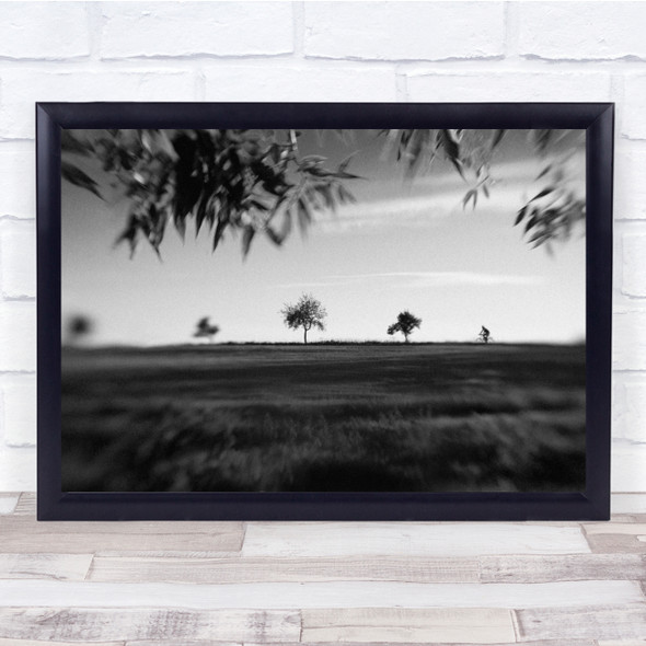 Landscape Blurry trees field Black White Wall Art Print