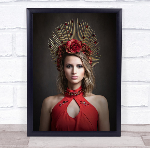 My Ruthless Queen red dress floral crown Wall Art Print