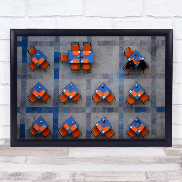 Orange and Blue Tables Lunchtime Squared Wall Art Print