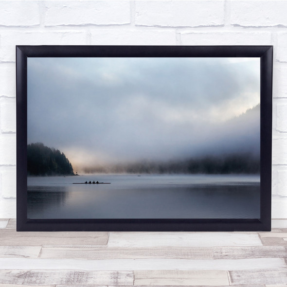 People on a Lake Boat Foggy Trees Cloudy Wall Art Print