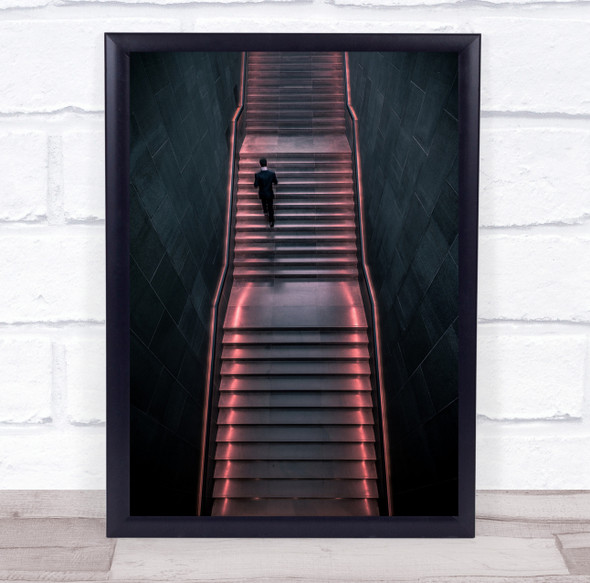 pink lights stair case person walking up Wall Art Print