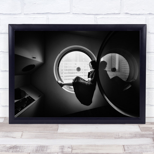 Risa woman in circular window reflection Wall Art Print