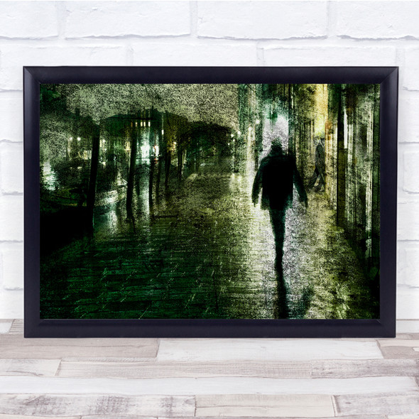 Shadow green sketchy eerie man in street Wall Art Print