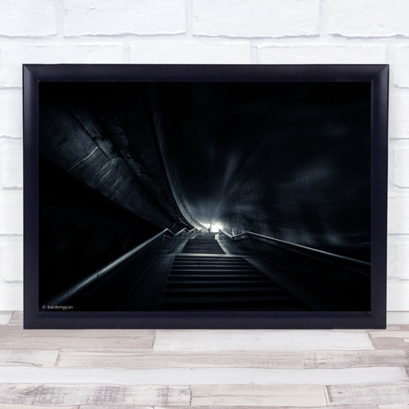 Single stair case tunnel person distance Wall Art Print