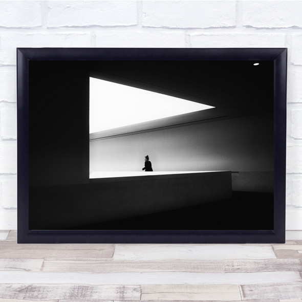 woman in building black and white corner Wall Art Print