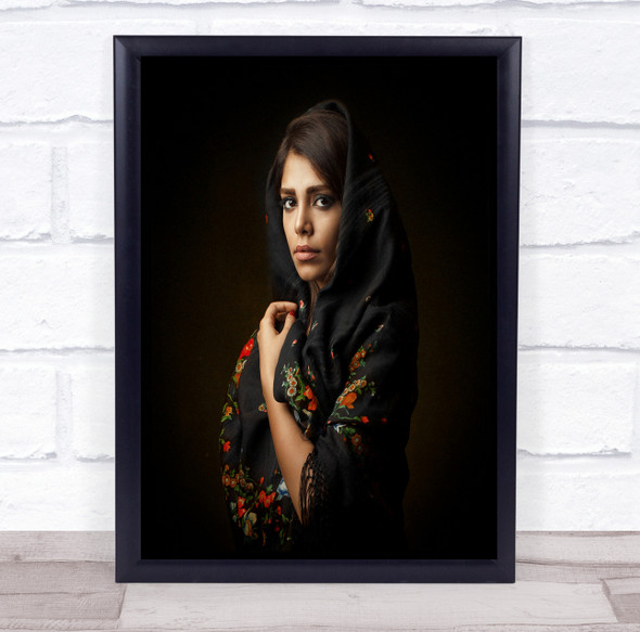 woman in floral robe sad expression pose Wall Art Print