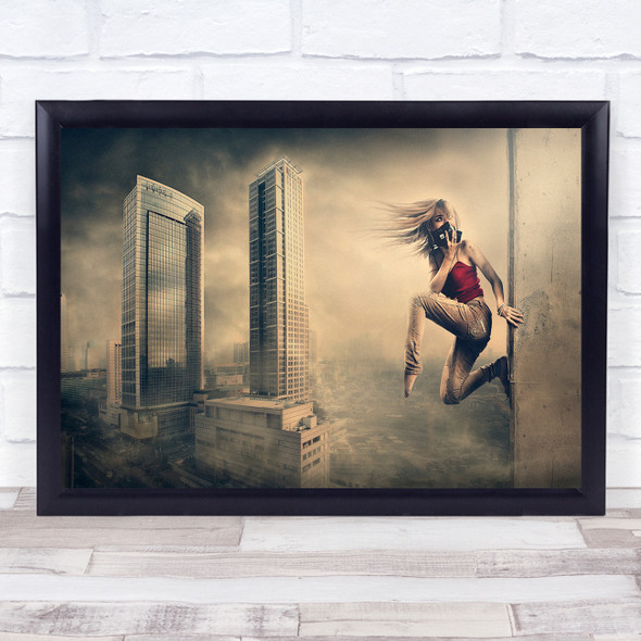 Abandoned City woman ballet pose action Wall Art Print