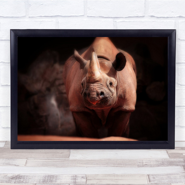 Animals Rhino Red Dark Background Smoke Wall Art Print